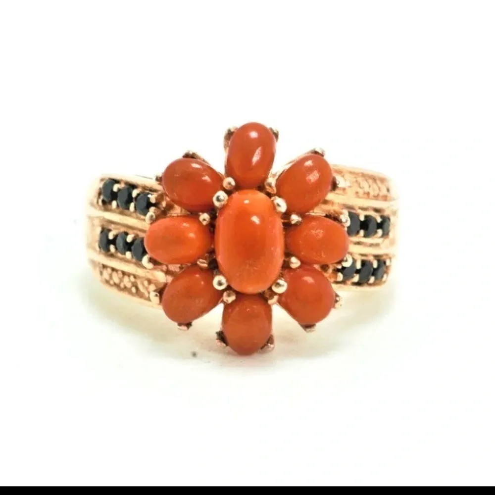 STS Flower Clemency Sterling Silver Coral Cluster Ring, Size 10.25